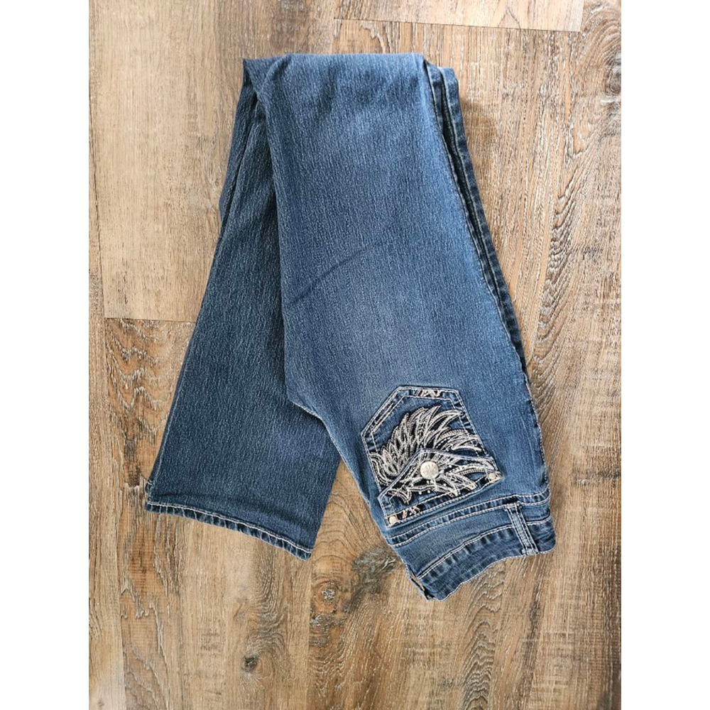 Women's Love Indigo Blue Jeans Size 4 with White Embroidery